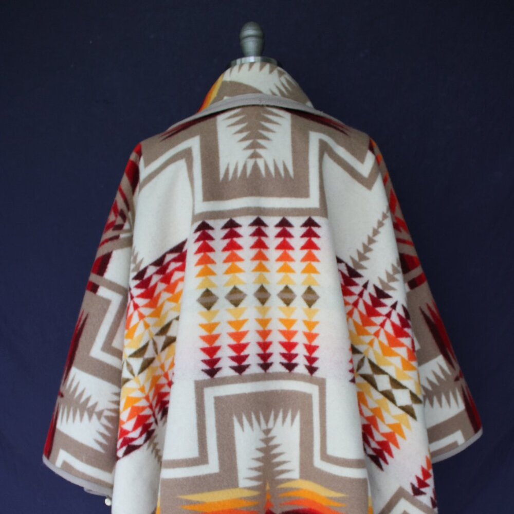 SOLD Pendleton chief Joseph wool blanket cape wrap jacket Aztec tribal coat - Picture 10 of 12